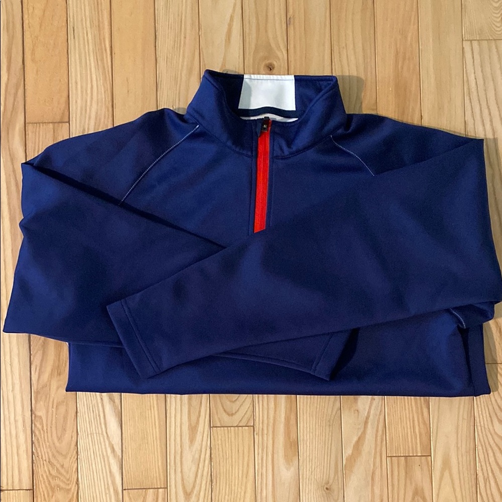Navy Blue Sun Mountain Quarter-Zip Pullover with Red Accent